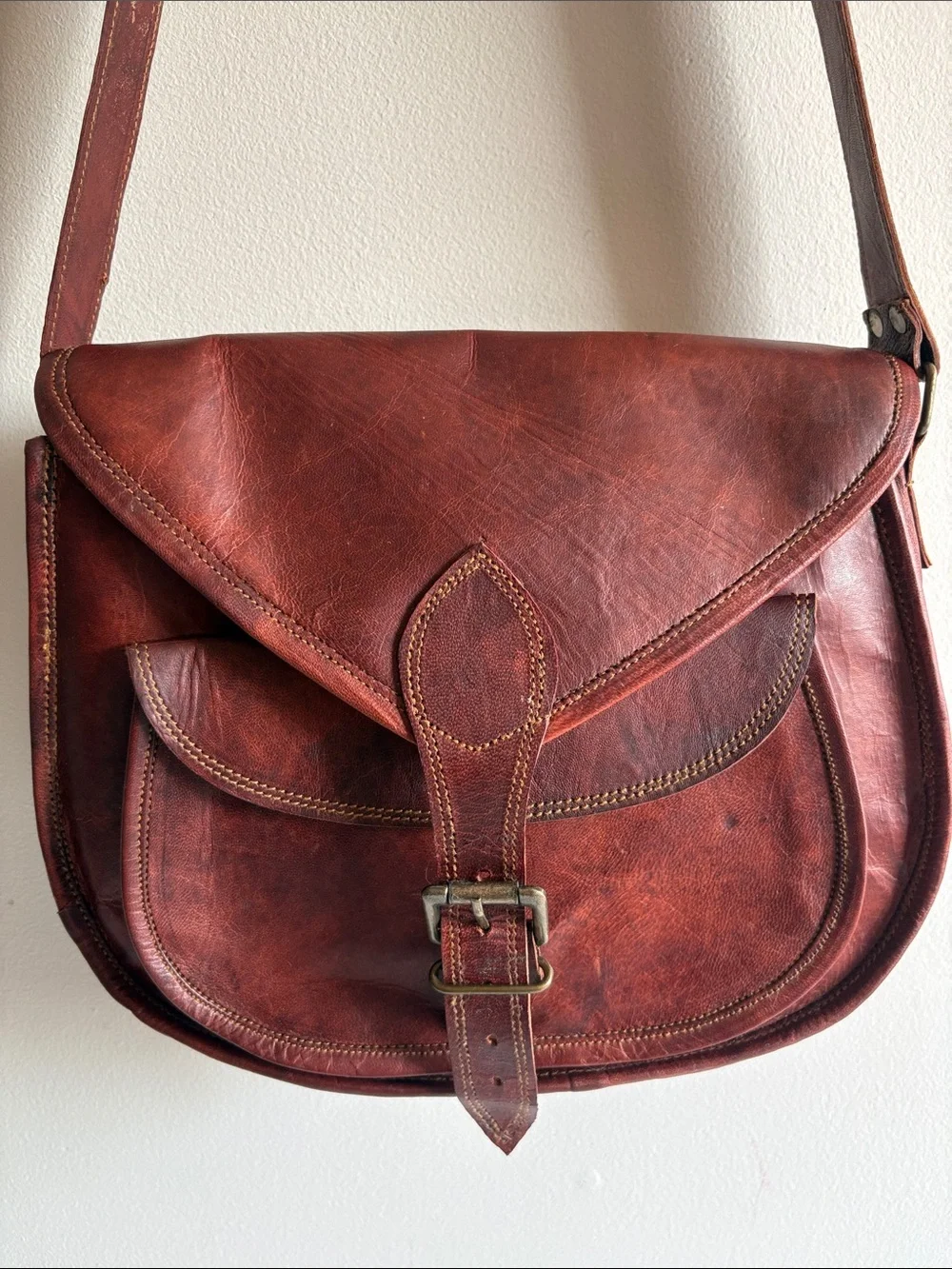Satchel & Fable Brown Genuine Leather Messenger Satchel Crossbody Bag